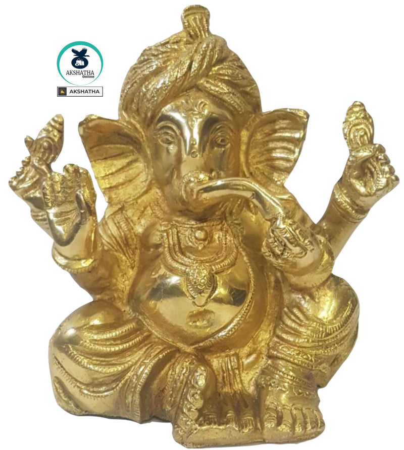 Pure Brass Pagdi Ganesha - The Lord of good fortune(small)