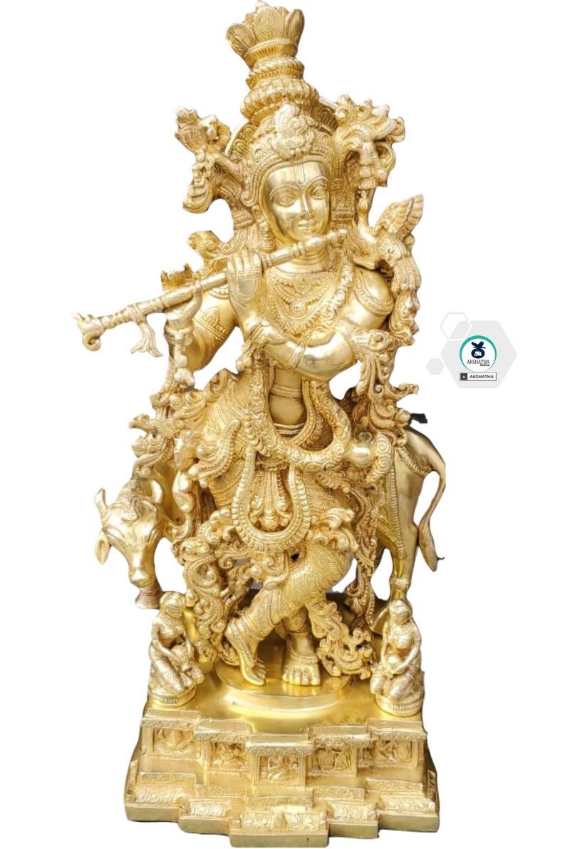 Brass Lord Krishna with Cow  - Super fine quality