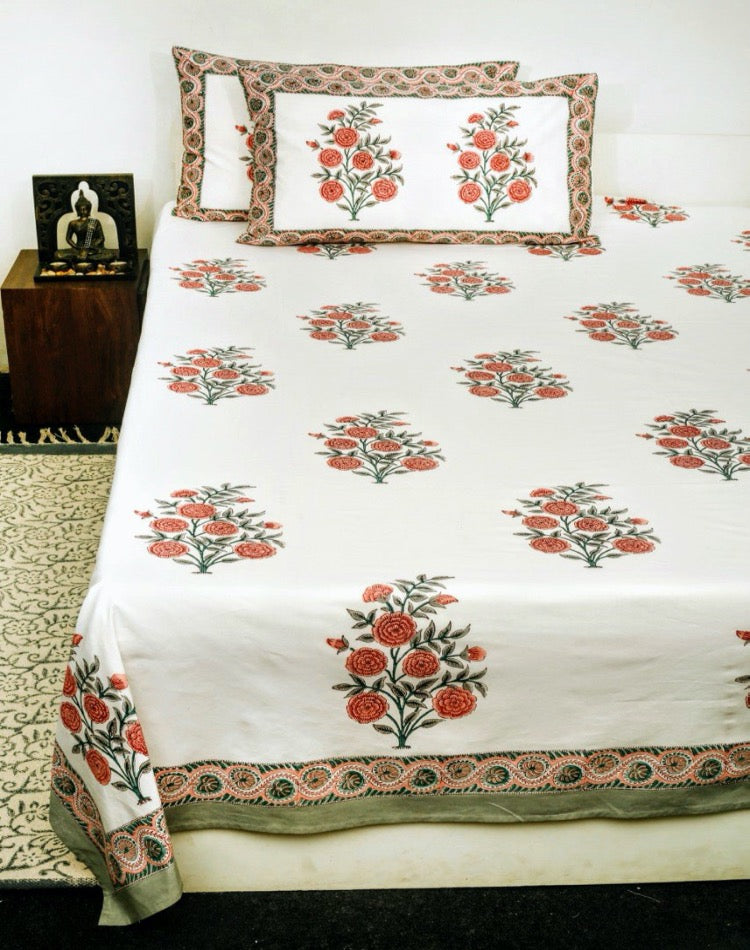 300 Thread Count  - Pure Cool Cotton, Hand Block Printed, High Quality Jaipur Bed Spread & Pillow Cover set