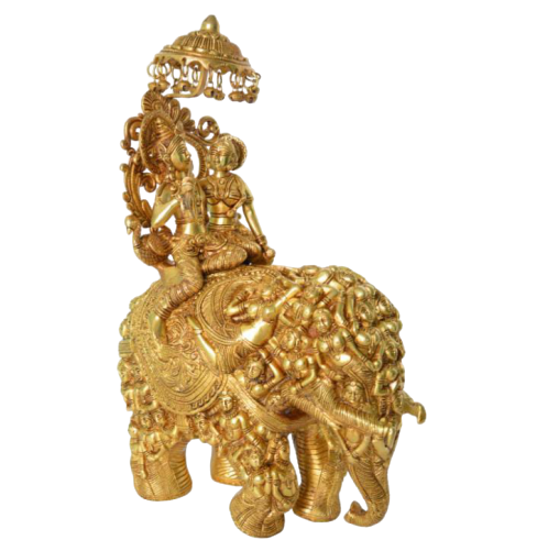 Lord Krishna & Radhe on Elephant - Auspices Elephant with lot of Sculpture work